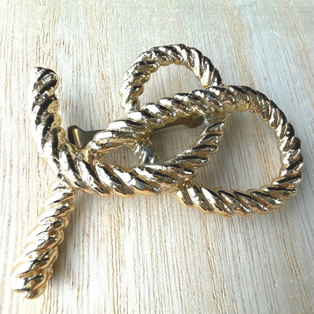 Vintage Brooch Gold Tone Metal‎ Twisted Rope Knot Western Nautical Pin